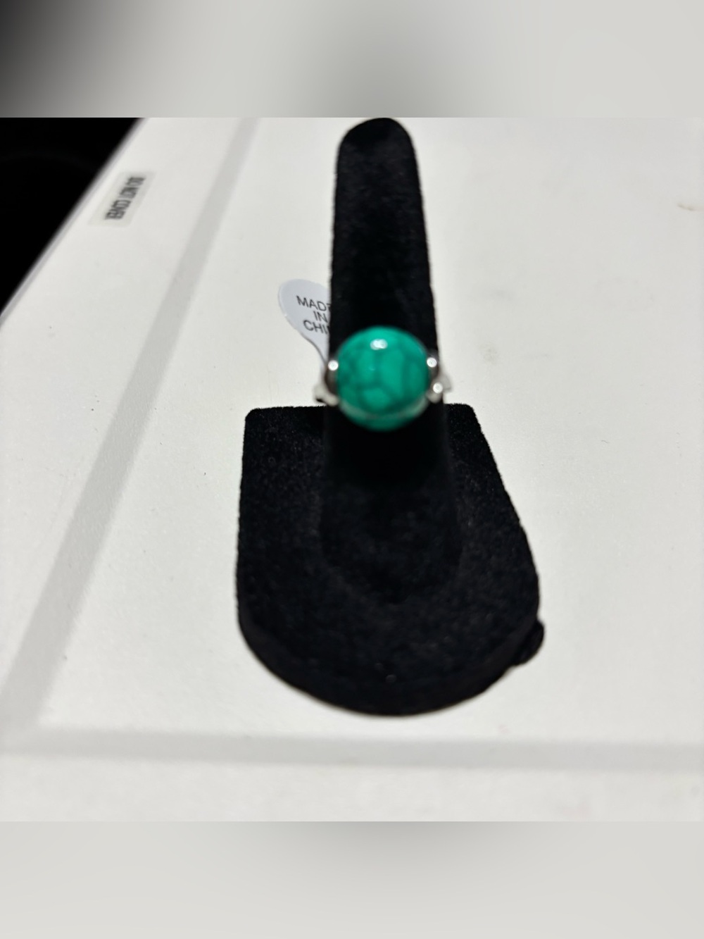 Silver Green Turquoise Round Stone Cocktail Ring size 6